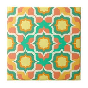 Retro Mediterranean Orange Green Yellow White Ceramic Tile