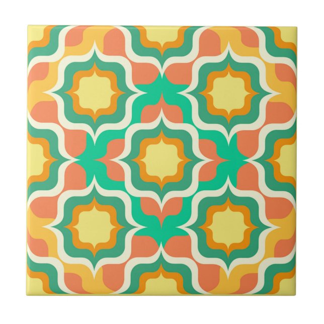 Retro Mediterranean Orange Green Yellow White Ceramic Tile (Front)