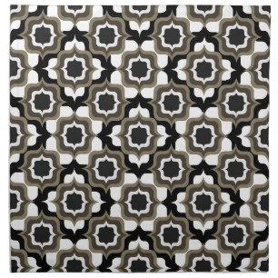 Retro Mediterranean Tiling Black White Grey Cloth Napkin