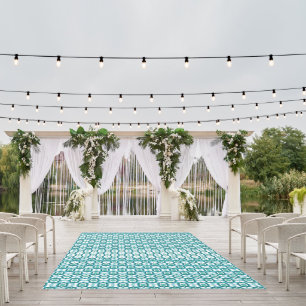 Retro Mediterranean Tiling Blue White Grey Outdoor Rug