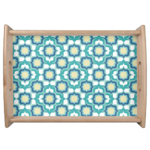 Retro Mediterranean Tiling Blue White Serving Tray