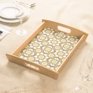 Retro Mediterranean Tiling Brown Yellow White Serving Tray