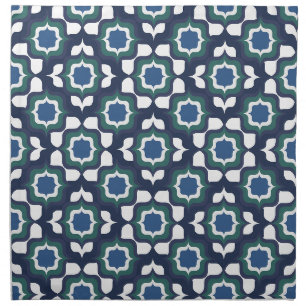 Retro Mediterranean Tiling Navy Blue White Cloth Napkin