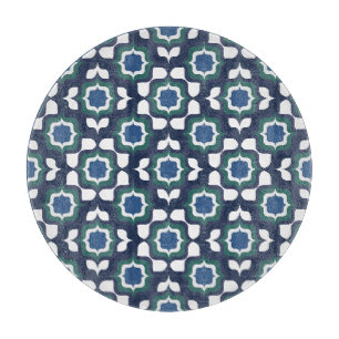 Retro Mediterranean Tiling Navy Blue White Cutting Board