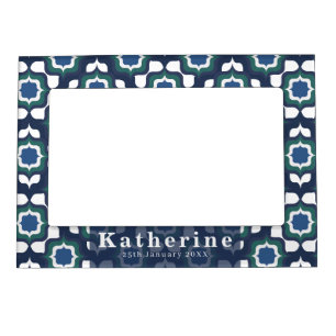 Retro Mediterranean Tiling Navy Blue White Magnetic Frame
