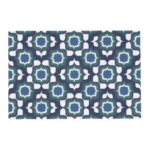 Retro Mediterranean Tiling Navy Blue White Placemat