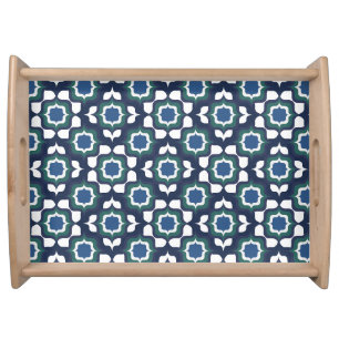 Retro Mediterranean Tiling Navy Blue White Serving Tray