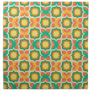 Retro Mediterranean Tiling Orange Green Yellow Cloth Napkin