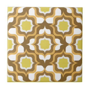 Retro Mediterranean Yellow Brown White Ceramic Tile
