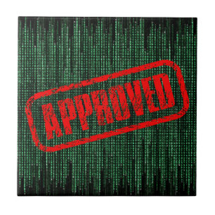 Retro Meets Tech Matrix Vibes Cool Approved Stamp Ceramic Tile