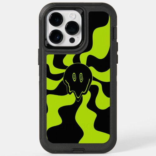 Retro melting smile in Lime Green and black OtterBox iPhone 14 Pro Max Case