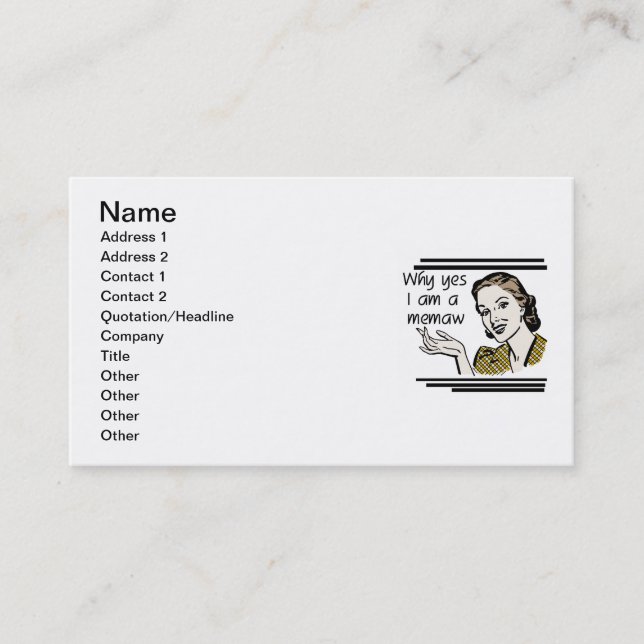 Retro Memaw T-shirts and Gifts Business Card (Front)