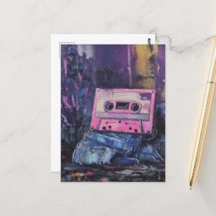 Retro Memories Denim and Cassette Tape Postcard