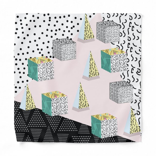 Retro Memphis: 80s-90s Hipster Pattern. Bandana (Front)