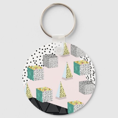 Retro Memphis 80s_90s Hipster Pattern Keychain