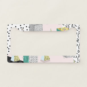 Retro Memphis: 80s-90s Hipster Pattern. License Plate Frame