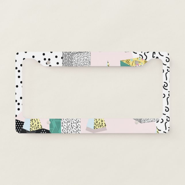 Retro Memphis: 80s-90s Hipster Pattern. License Plate Frame (Front)