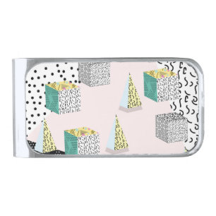 Retro Memphis: 80s-90s Hipster Pattern. Silver Finish Money Clip