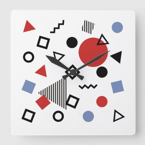Retro Memphis Design Pattern Square Wall Clock