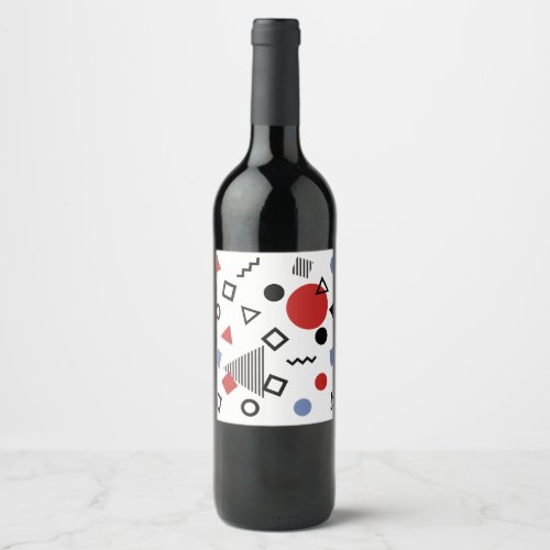 Retro Memphis Design Pattern Wine Label