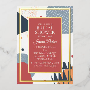 Retro Memphis Geometric Bridal Shower Foil Invitation