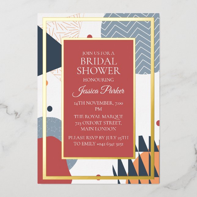 Retro Memphis Geometric Bridal Shower  Foil Invitation (Front)