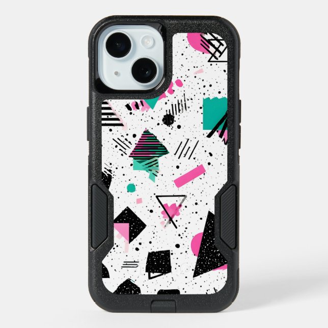 Retro Memphis Geometric Pattern iPhone 15 Case (Back)