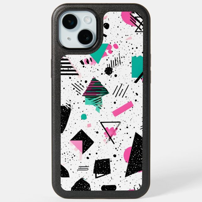 Retro Memphis Geometric Pattern iPhone 15 Plus Case (Back)