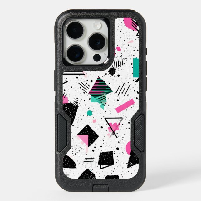 Retro Memphis Geometric Pattern iPhone 15 Pro Case (Back)
