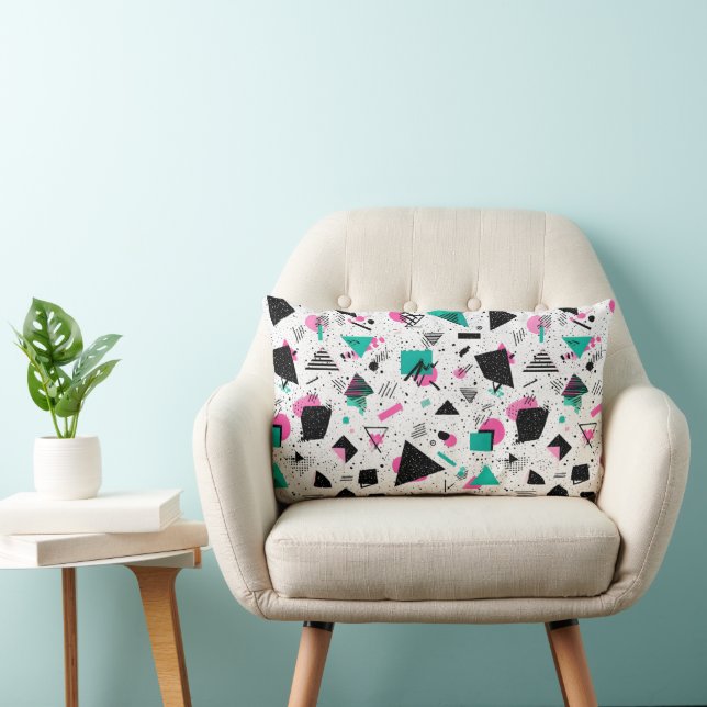 Retro Memphis Geometric Pattern Lumbar Pillow (Chair)