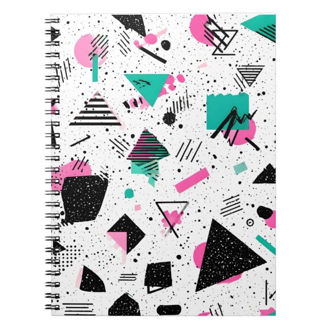 Retro Memphis Geometric Pattern Notebook (Front)