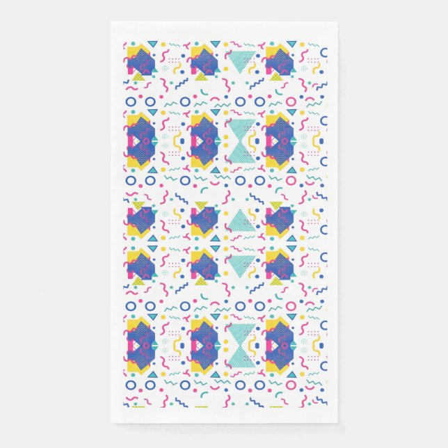 Retro Memphis Geometric Pattern Paper Guest Towels (Front)