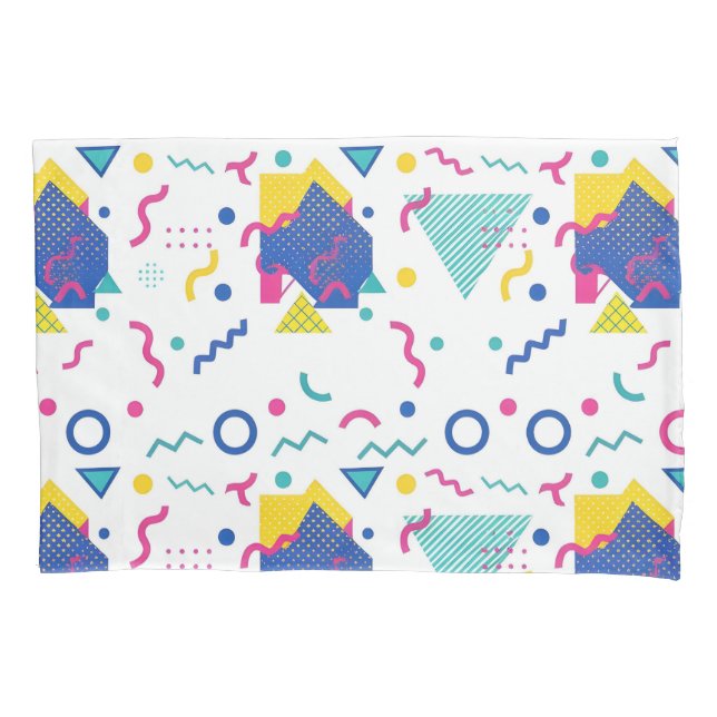 Retro Memphis Geometric Pattern Pillow Case (Front-Left)