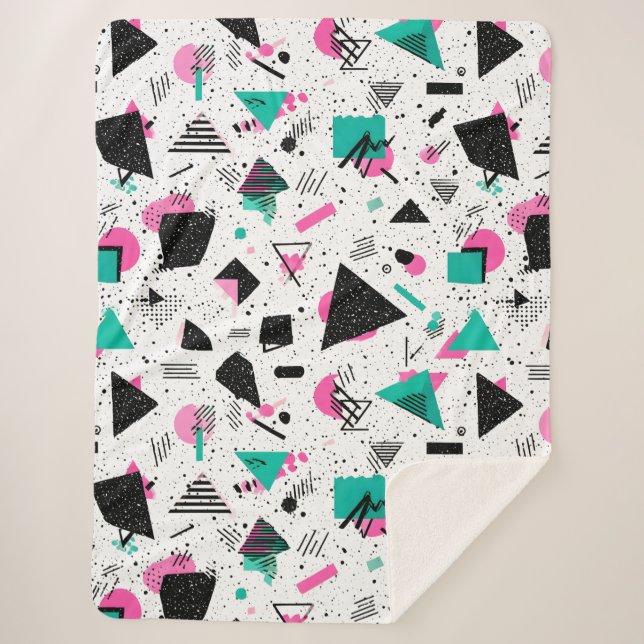 Retro Memphis Geometric Pattern Sherpa Blanket (Front)