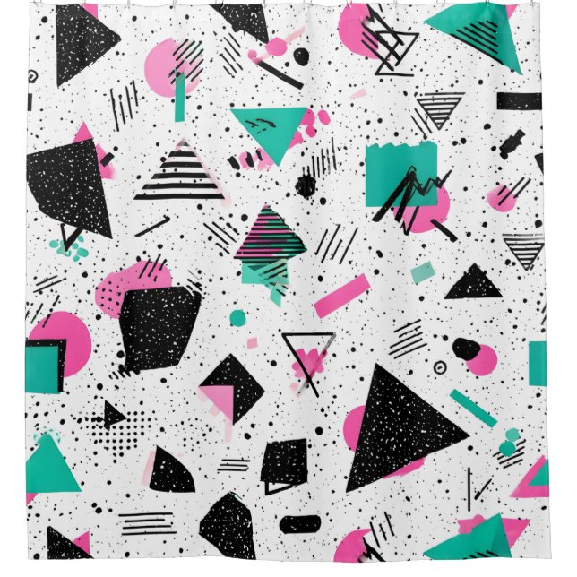 Retro Memphis Geometric Pattern Shower Curtain (Front)