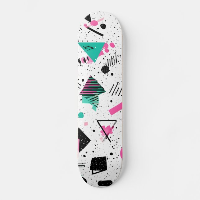 Retro Memphis Geometric Pattern Skateboard (Front)