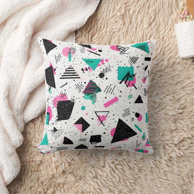 Retro Memphis Geometric Pattern Throw Pillow (Blanket)