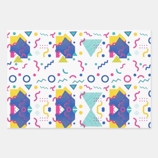 Retro Memphis Geometric Pattern Wrapping Paper Sheets (Front)