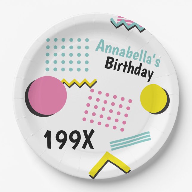 Retro Memphis Pattern 90s Theme Party Paper Plates (Front)