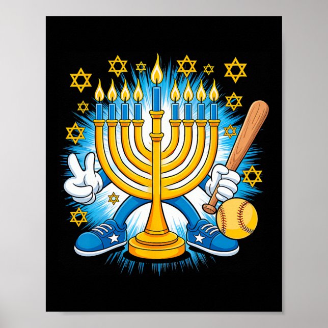 Retro Menorah Playing Softll Happy Hanukkah Pjs Bo Poster (Front)