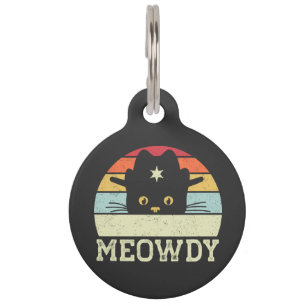 Retro Meowdy Cat Meme Funny Cowboy Cat Hat Gift Pet ID Tag