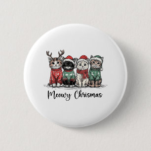 Retro Meowy Christmas Cute Cats With Santa Claus H Button