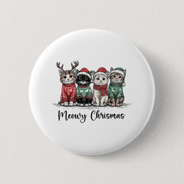 Retro Meowy Christmas Cute Cats With Santa Claus H Button (Front)