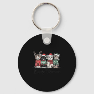 Retro Meowy Christmas Cute Cats With Santa Claus H Keychain