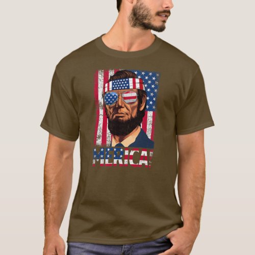Retro Merica Abraham Lincoln USA Flag Sunglasses T_Shirt