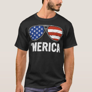 Retro Merica Sunglasses USA Flag 4th of July Boys T-Shirt