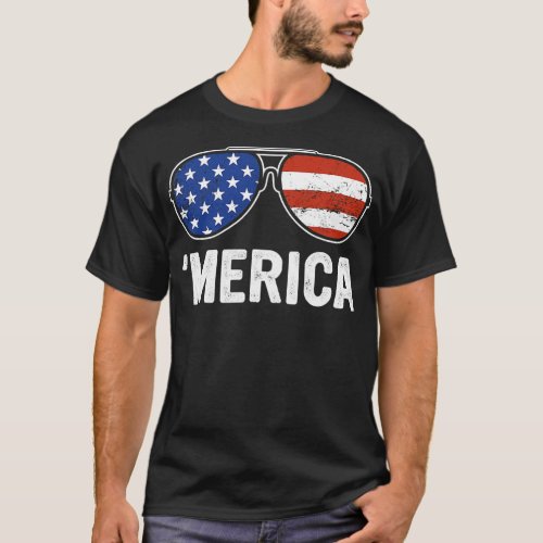 Retro Merica Sunglasses USA Flag 4th of July Boys T_Shirt
