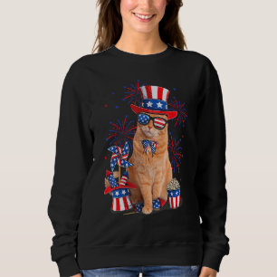 Retro Mericat Cat Sunglasses American Flag  4th Of Sweatshirt