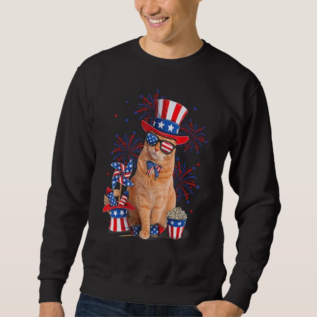 Retro Mericat Cat Sunglasses American Flag  4th Of Sweatshirt (Front)
