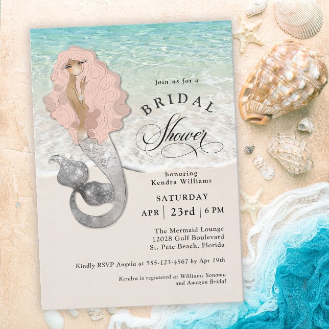 Retro Mermaid Beach Theme Bridal Shower Invitation (Creator Uploaded)